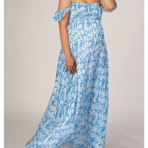 Maternity and bump friendly Blue Floral Off-Shoulder Dress